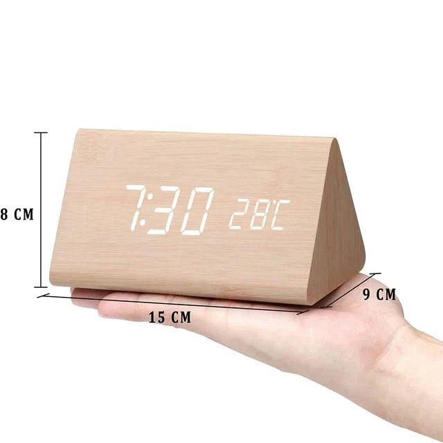 Wood Look LED Alarm Clock with Digital Display for Home Decor