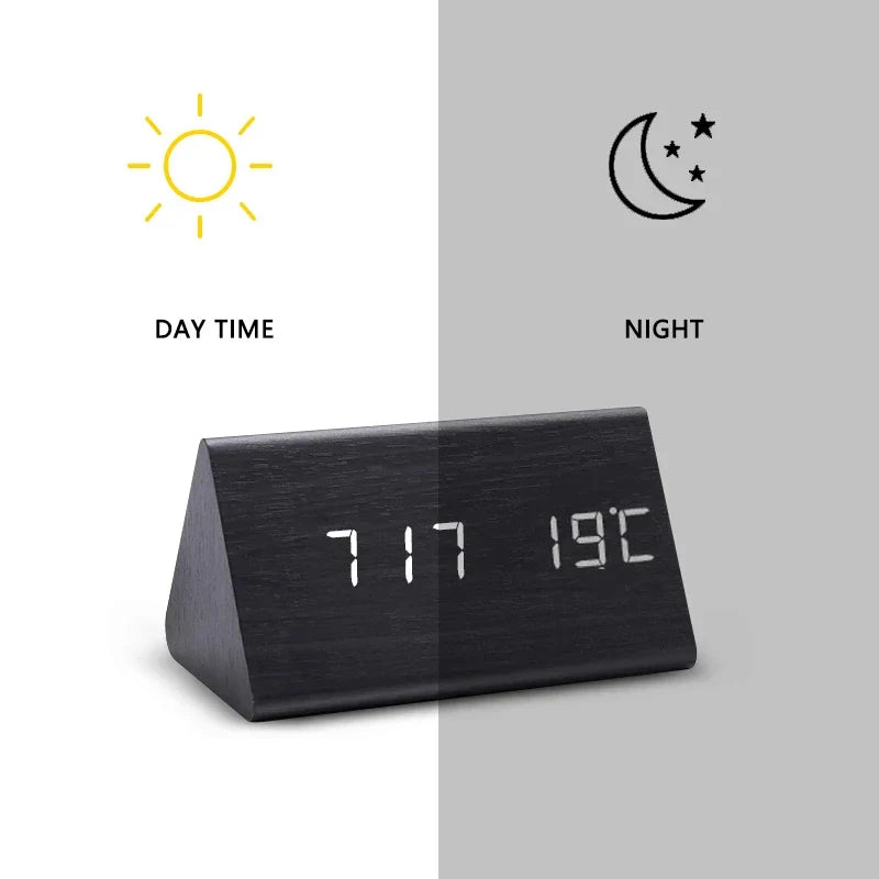 Wood Look LED Alarm Clock with Digital Display for Home Decor