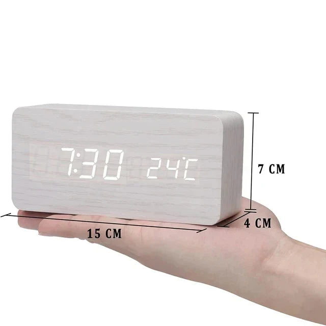 Wood Look LED Alarm Clock with Digital Display for Home Decor