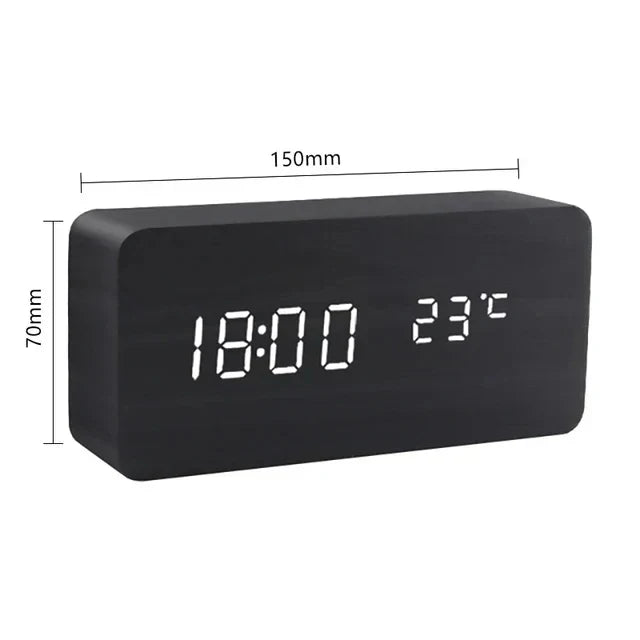 Wood Look LED Alarm Clock with Digital Display for Home Decor