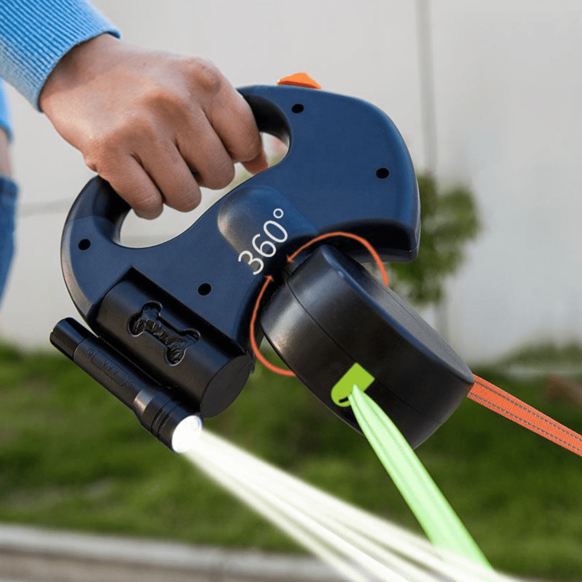Dual Dog Leash with Tangle-Free Swivel and Flashlight