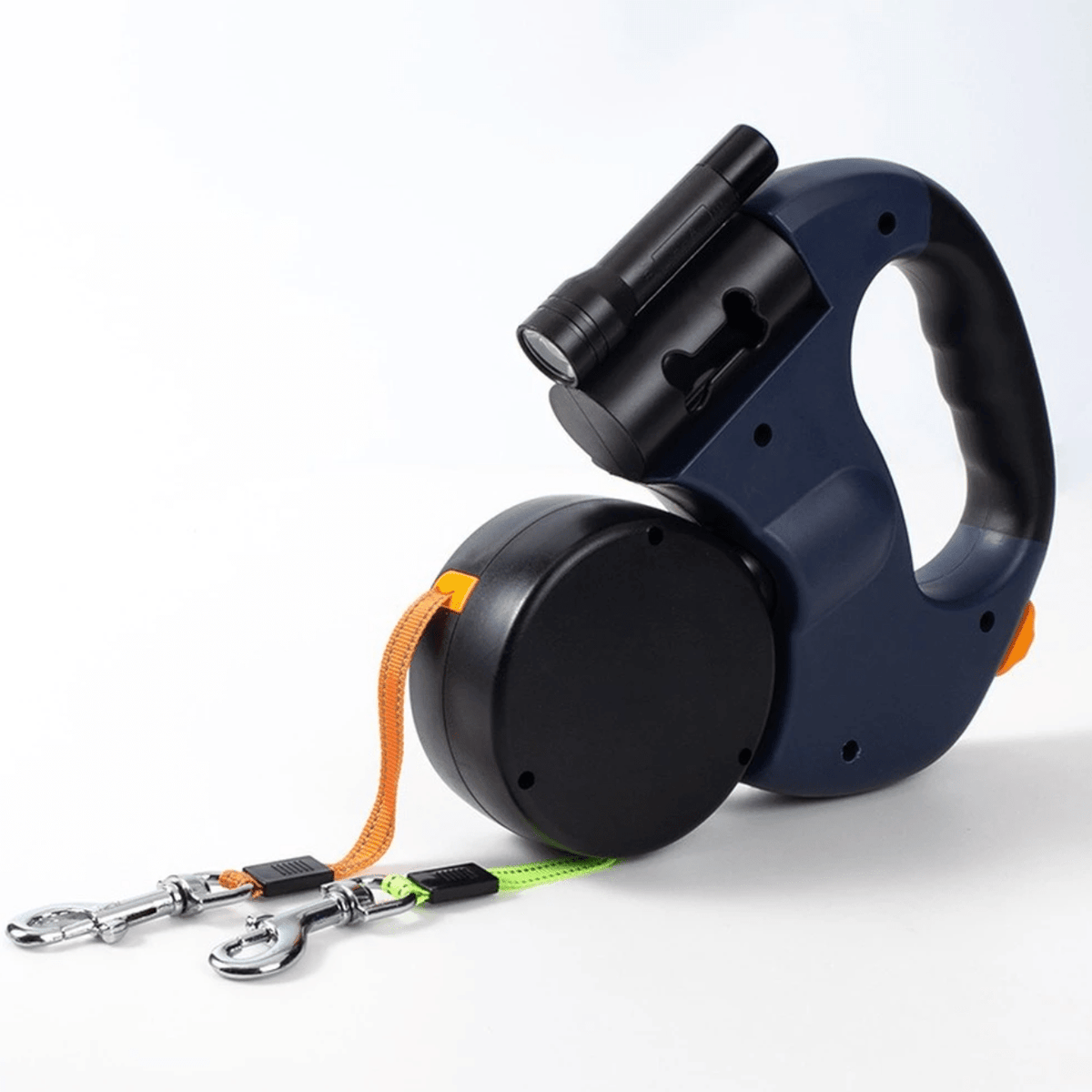 Dual Dog Leash with Tangle-Free Swivel and Flashlight