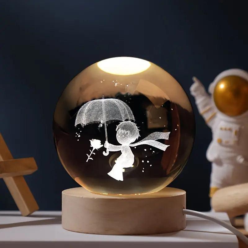 Solar Space Crystal Ball Light for Ambient Decor with Astronaut