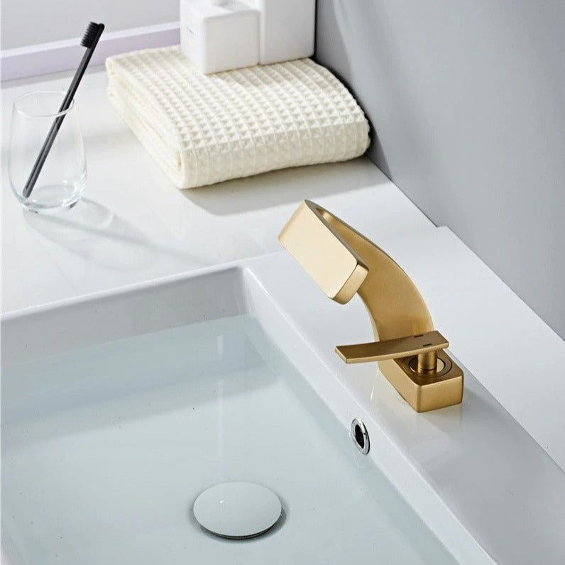 Hot and Cold Curved Faucet - Deck Mounted Waterfall