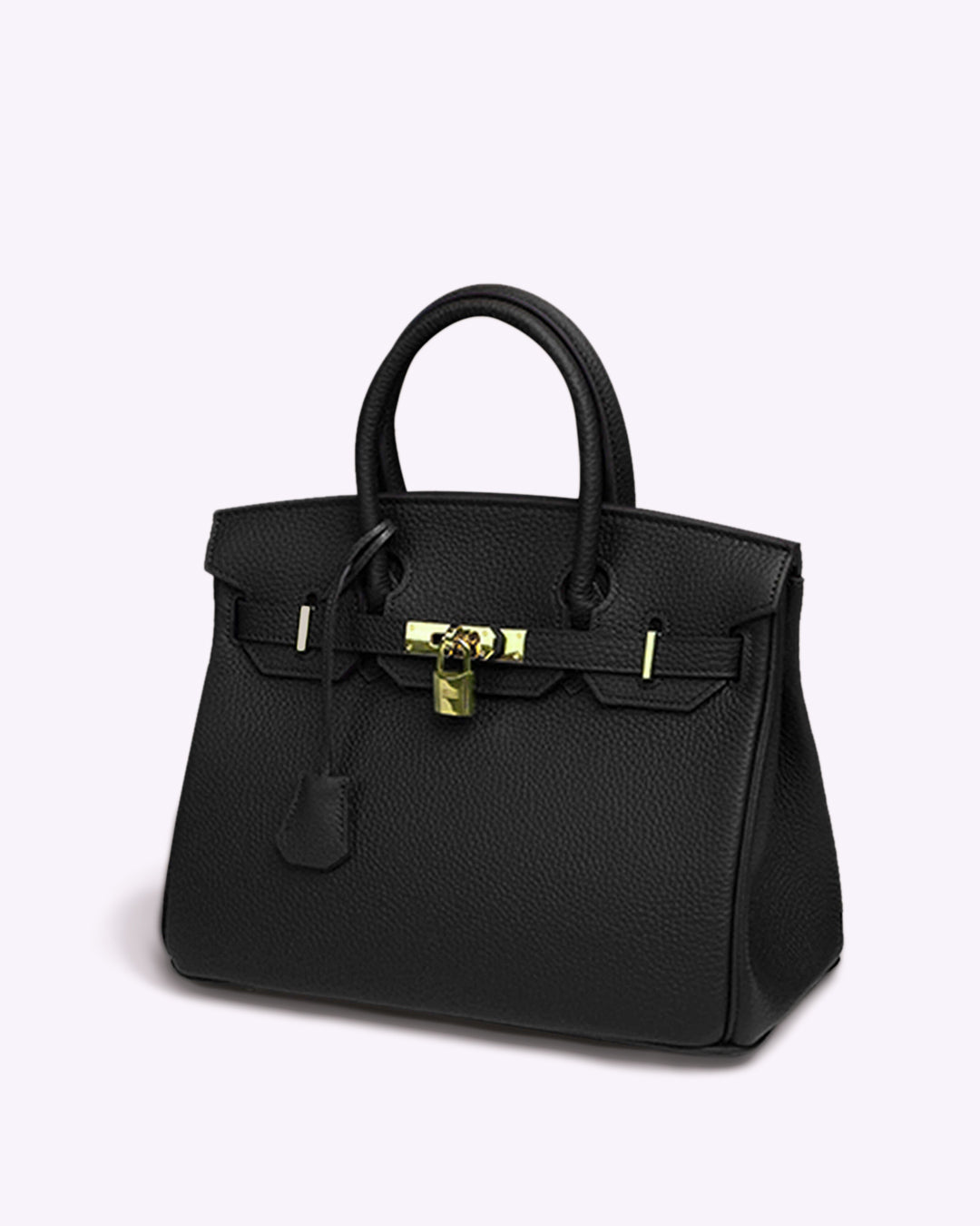 Leather Handbag with Gold Lock Hardware