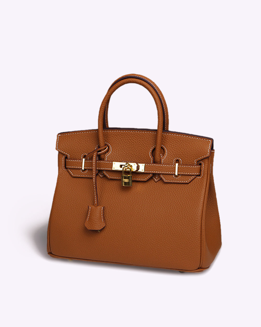 Leather Handbag with Gold Lock Hardware