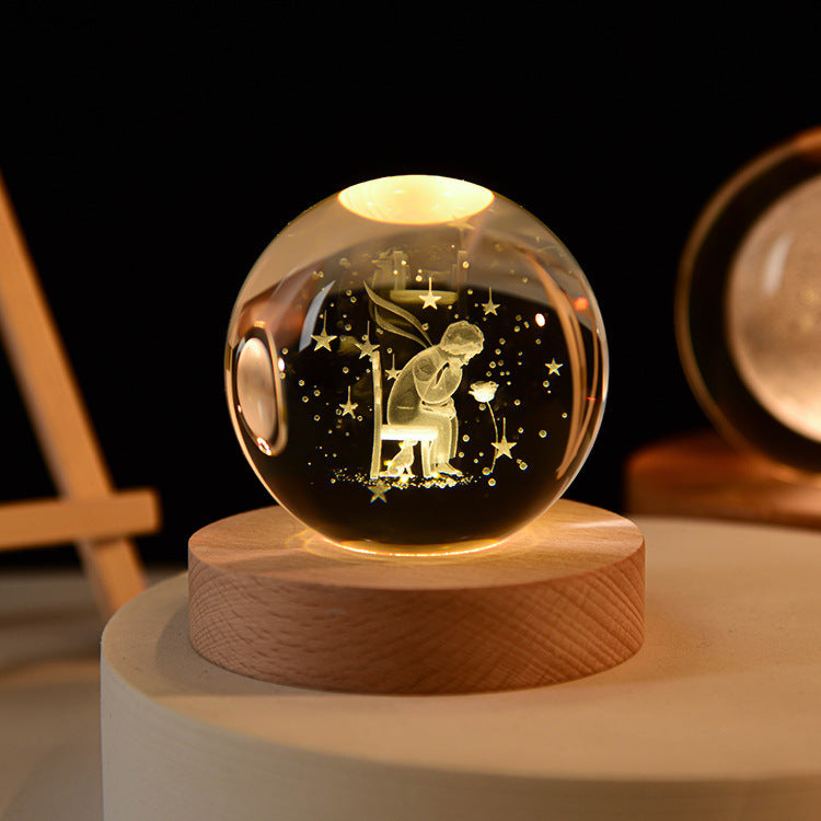 Solar Space Crystal Ball Light for Ambient Decor with Astronaut