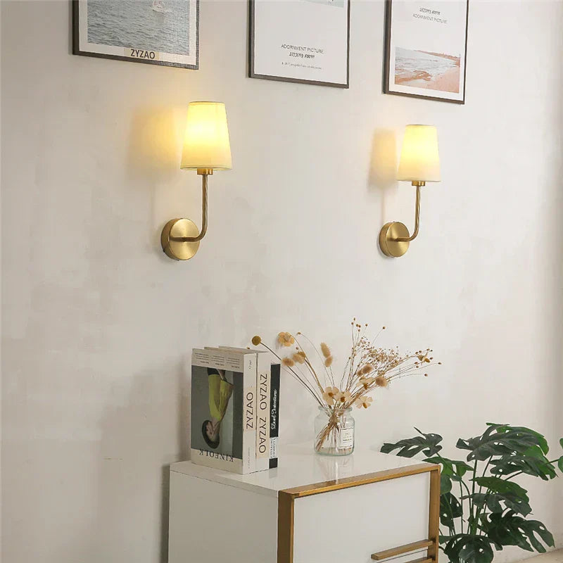 Modern Wall Sconce with Brass Arm and Linen Shade