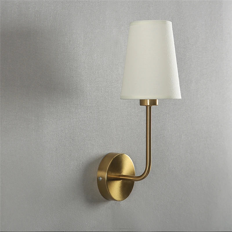 Modern Wall Sconce with Brass Arm and Linen Shade