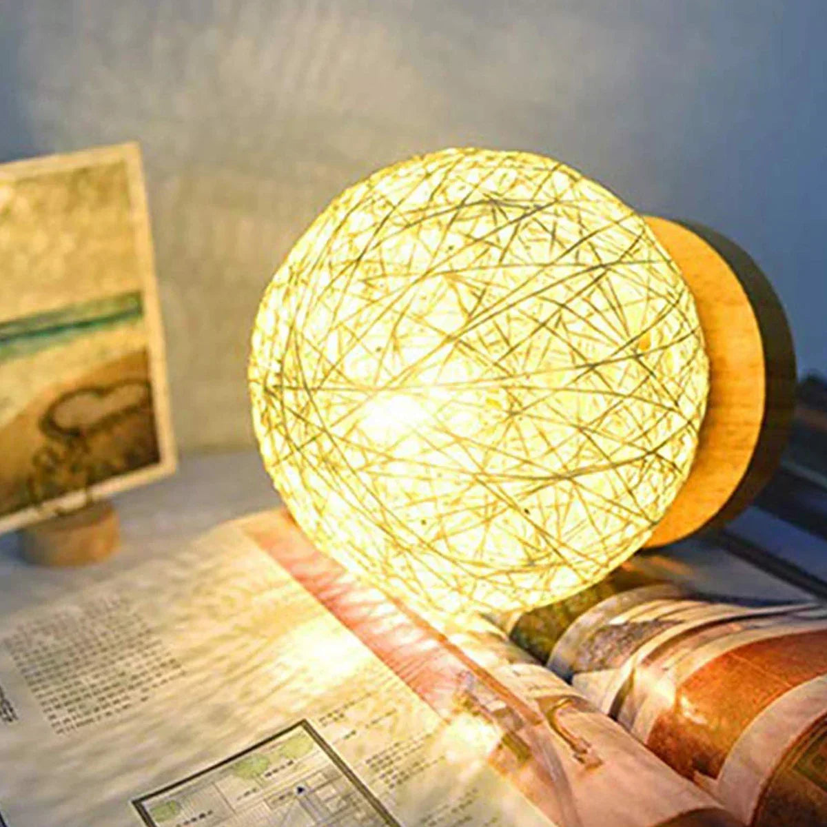 Rattan Sphere Table Lamp for Living Room