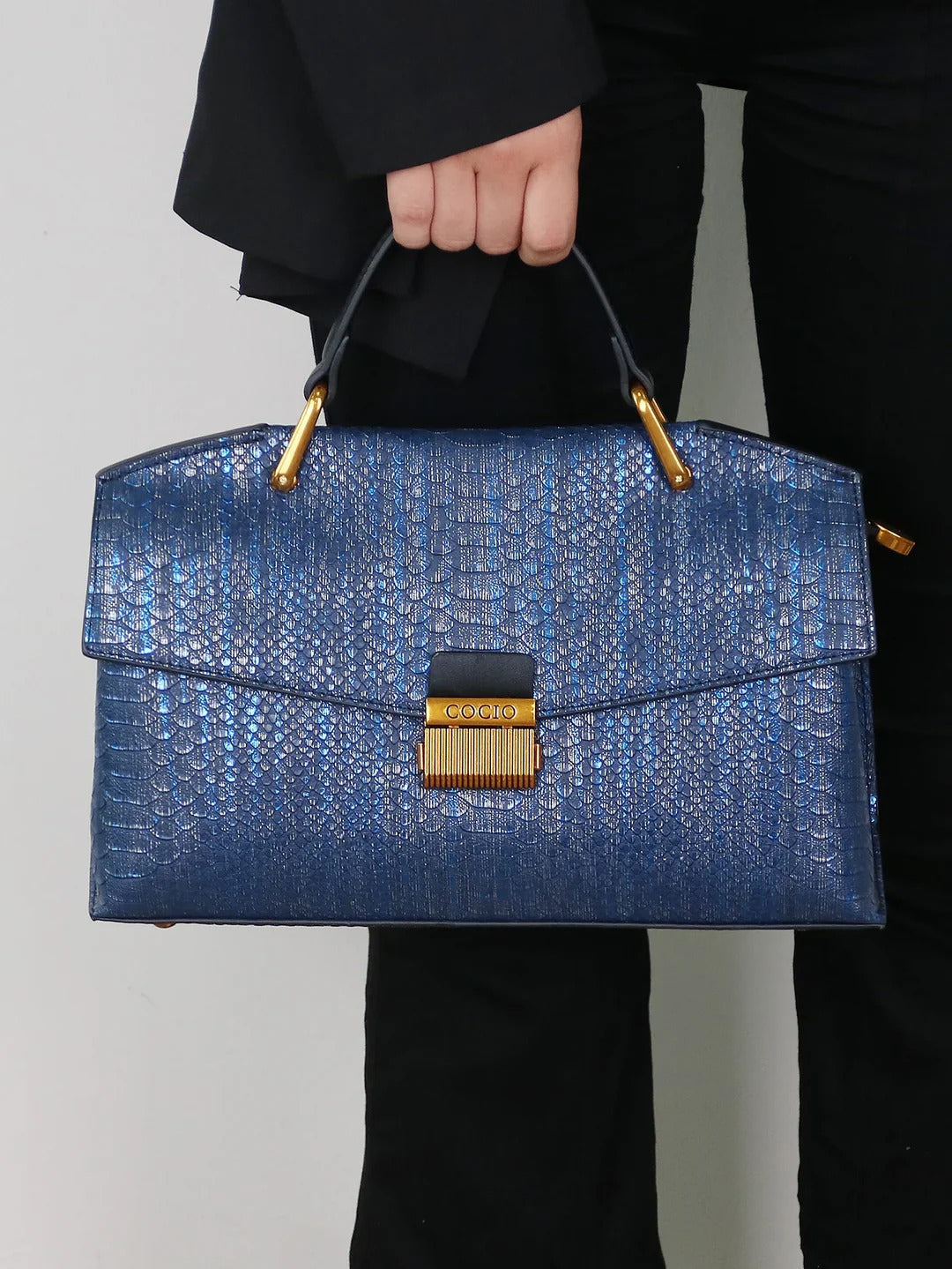 Textured Leather Shoulder Bag with Gold Hardware and Detachable Charm