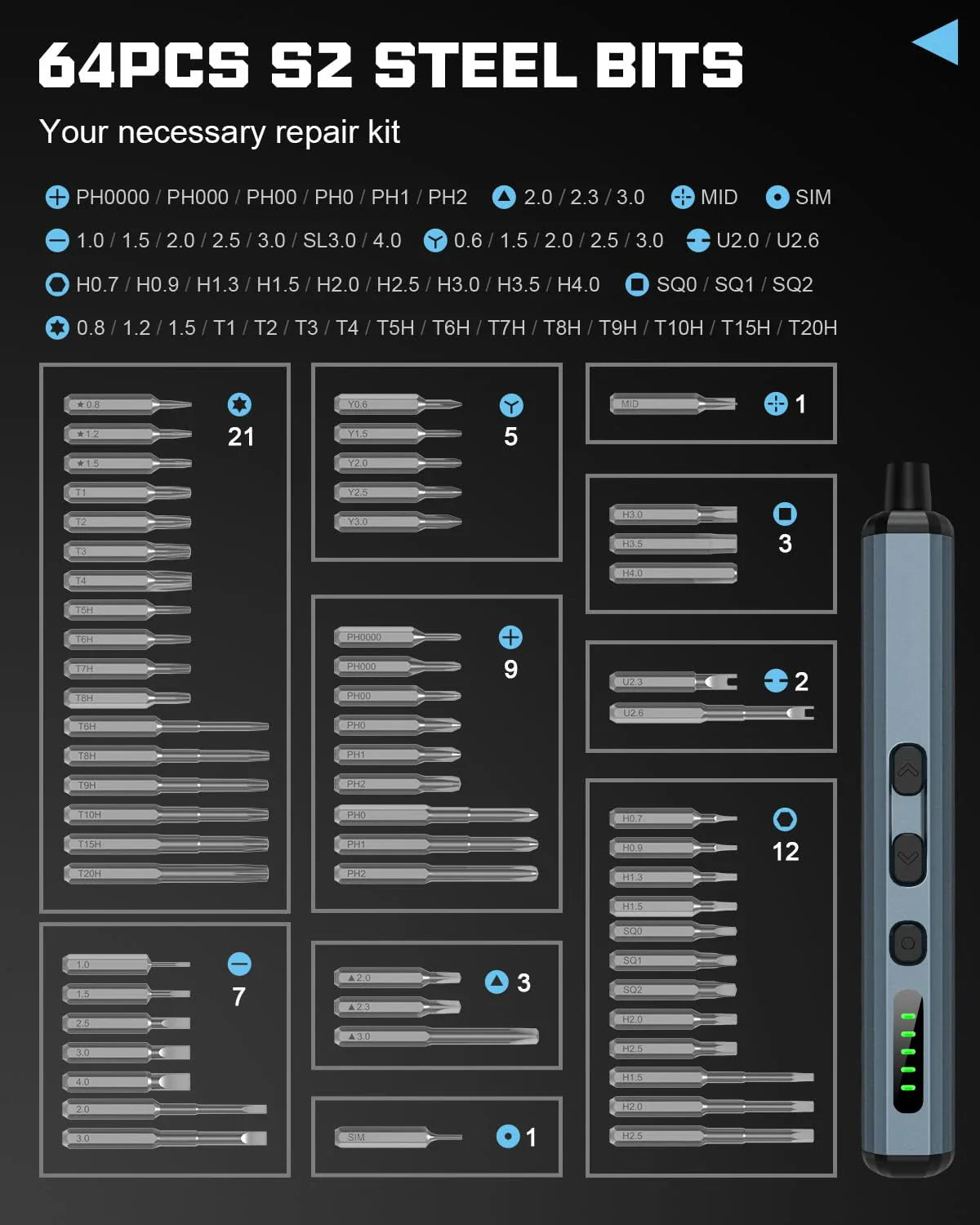 Precision Electric Screwdriver Set with Magnetic Bits