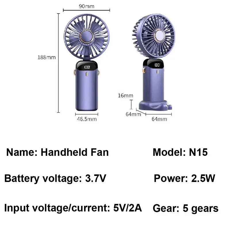 Handheld Mini Fan with 3000mAh Rechargeable Battery