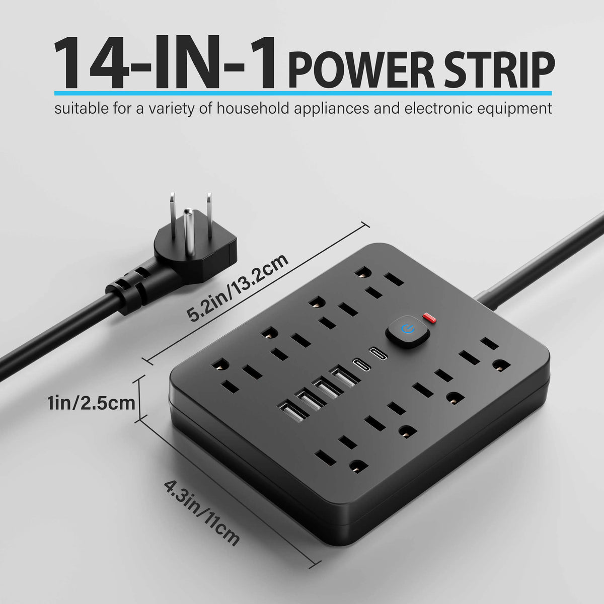 14-in-1 Power Outlet with Surge Protector and USB Ports