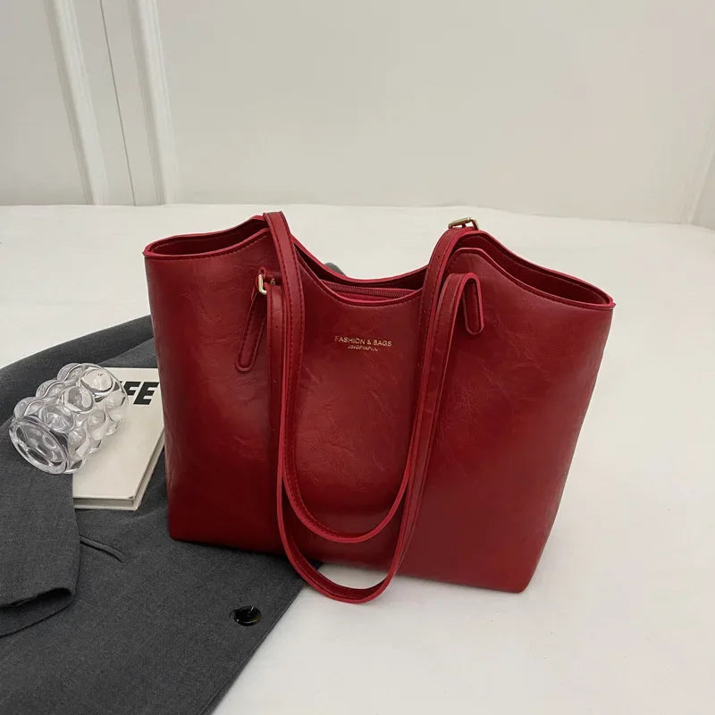 Large Vegan Leather Shoulder Bag with Detachable Charm