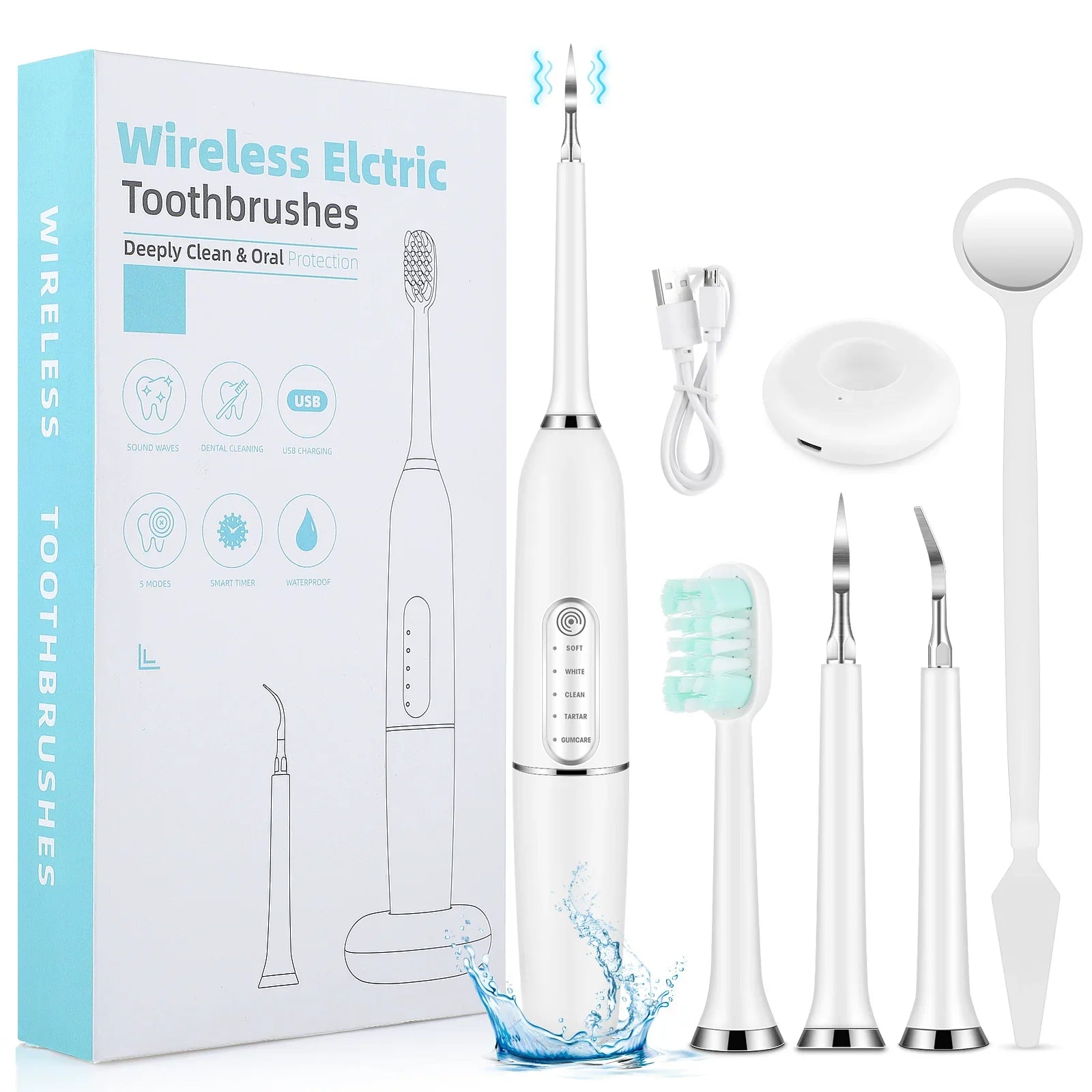 Sonic Teeth Cleaning Device Set with Plaque Removal Tips