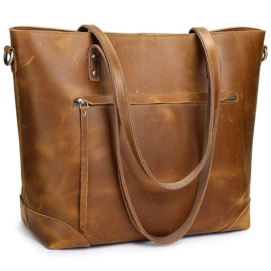 Vintage Leather Tote Bag with Adjustable Strap