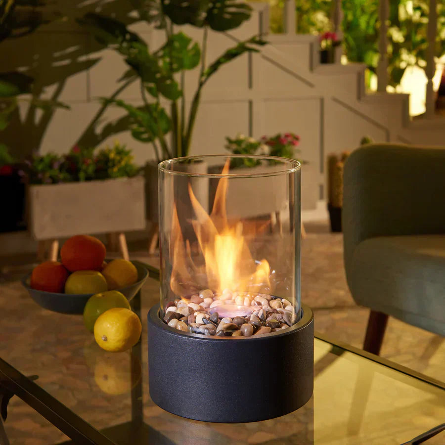 Portable Tabletop Fireplace with Cobblestones for Modern Home