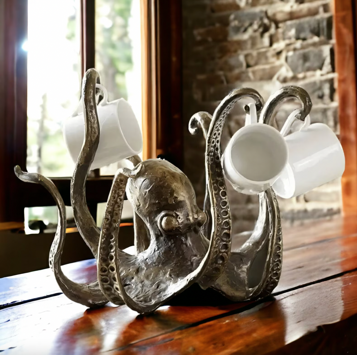 Rustic Kraken Octopus Mug Holder with 8-Cup Capacity