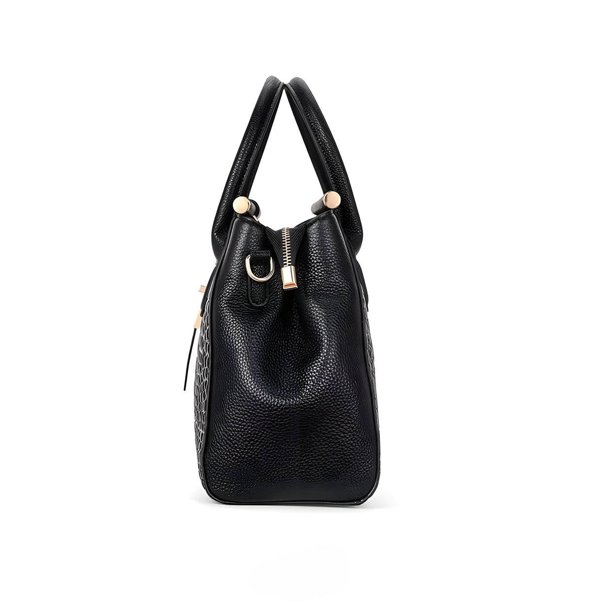 Alligator Texture Leather Tote Bag with Gold Hardware