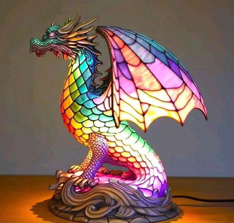 Animal Stained Glass Table Lamp with Multicolored