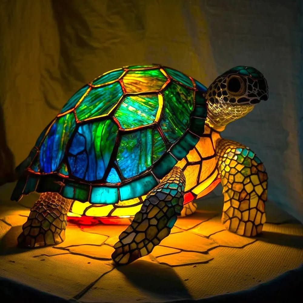 Animal Stained Glass Table Lamp with Multicolored