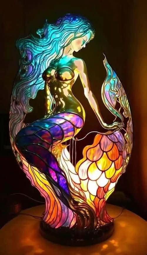 Animal Stained Glass Table Lamp with Multicolored