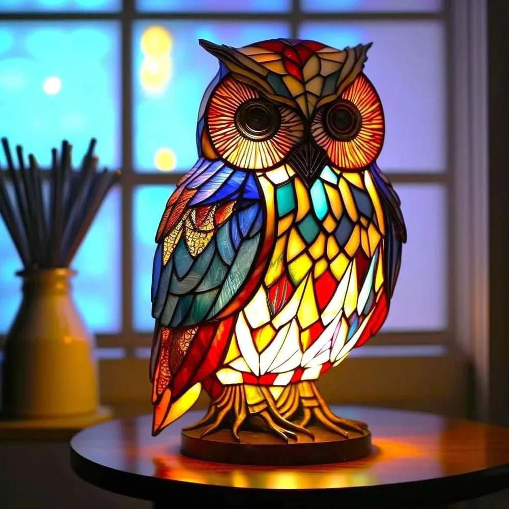 Animal Stained Glass Table Lamp with Multicolored