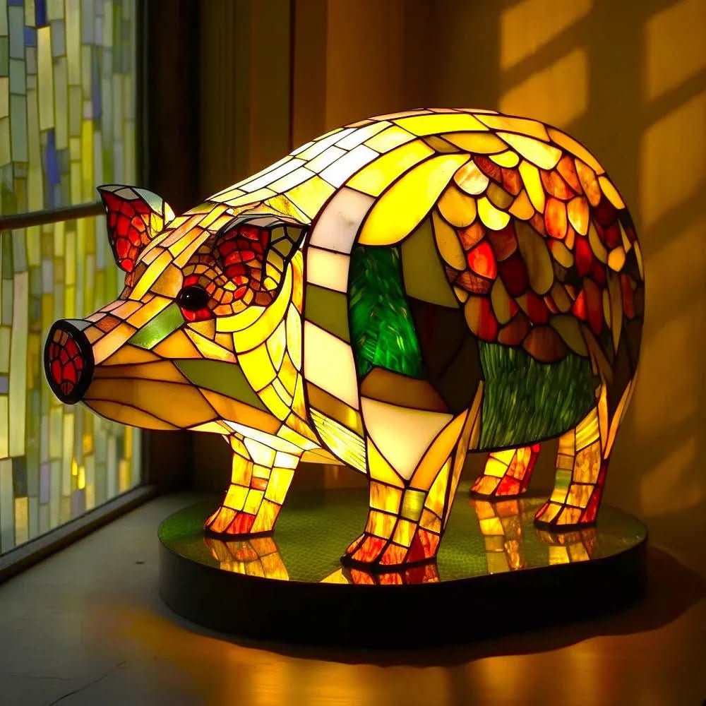 Animal Stained Glass Table Lamp with Multicolored