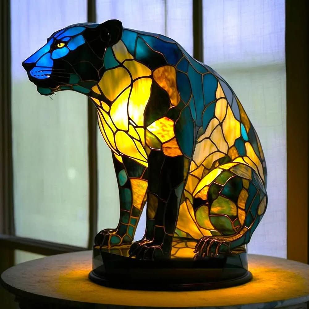 Animal Stained Glass Table Lamp with Multicolored