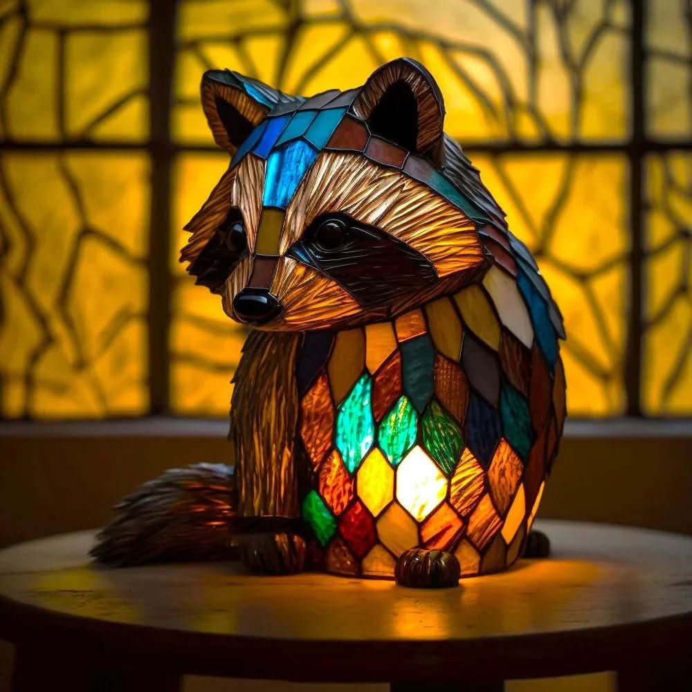 Animal Stained Glass Table Lamp with Multicolored