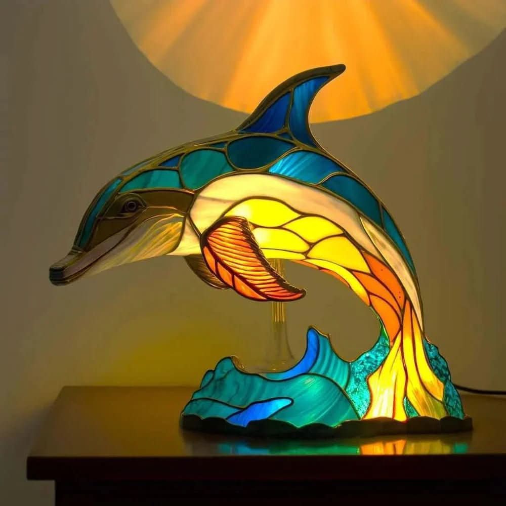 Animal Stained Glass Table Lamp with Multicolored