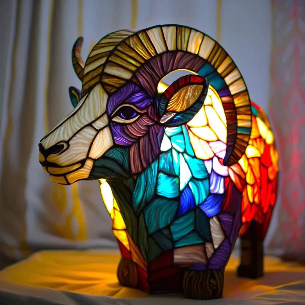 Animal Stained Glass Table Lamp with Multicolored
