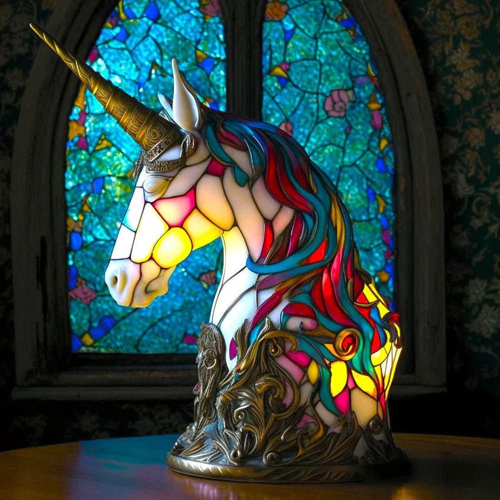 Animal Stained Glass Table Lamp with Multicolored