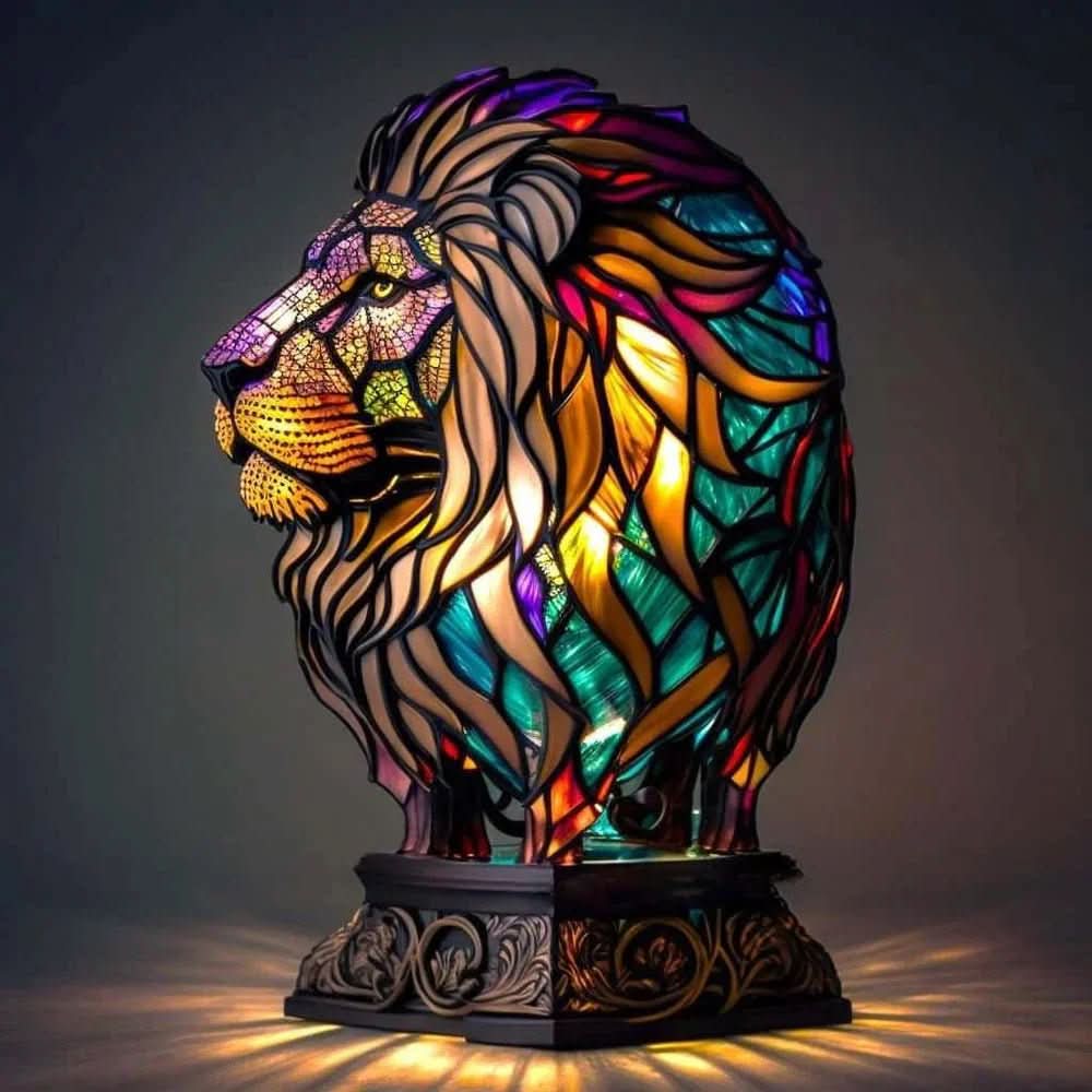Animal Stained Glass Table Lamp with Multicolored
