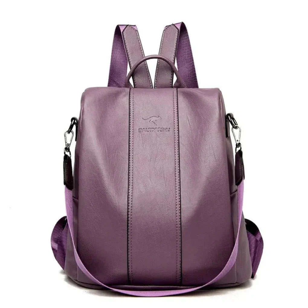 Anti Theft Leather Backpack for Women with Kangaroo Engrave