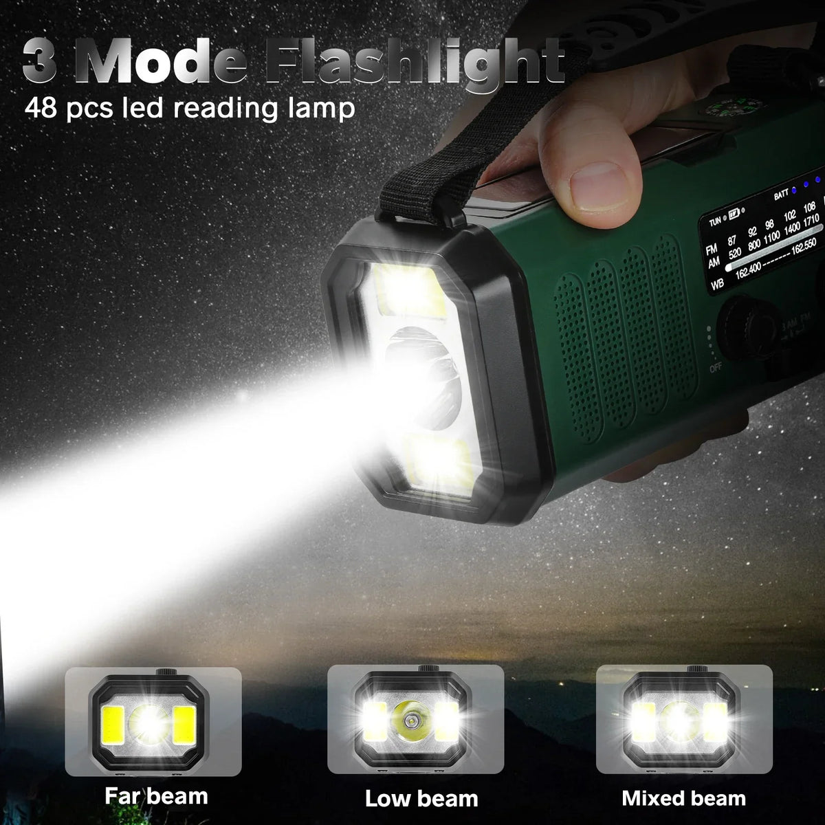 Portable Emergency Radio with Solar and Hand Crank Charging