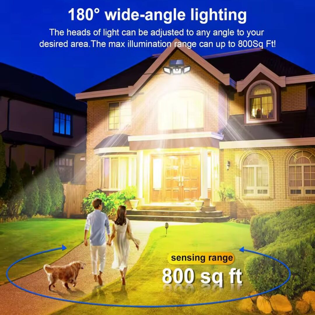 Triple-Head Solar Power Security Light for Home and Garden