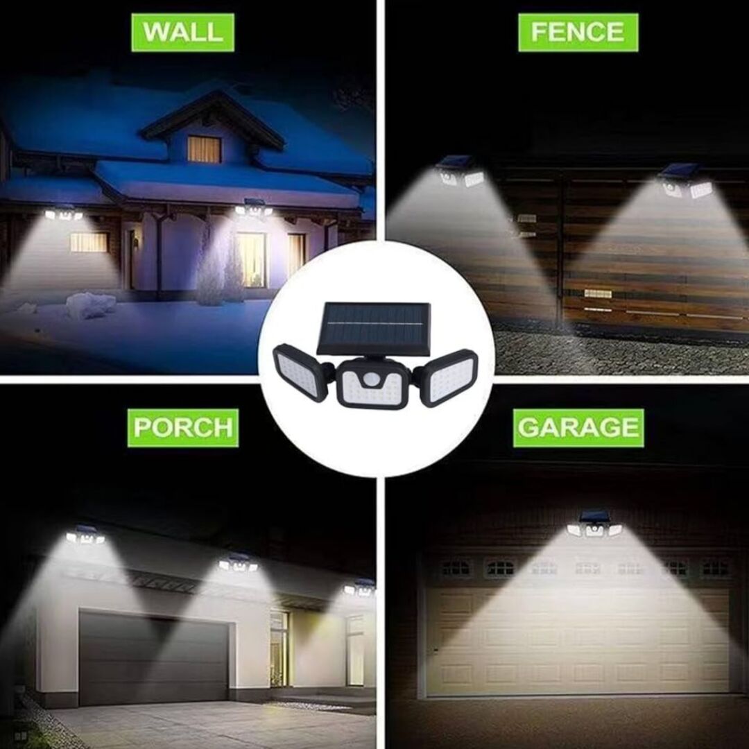 Triple-Head Solar Power Security Light for Home and Garden