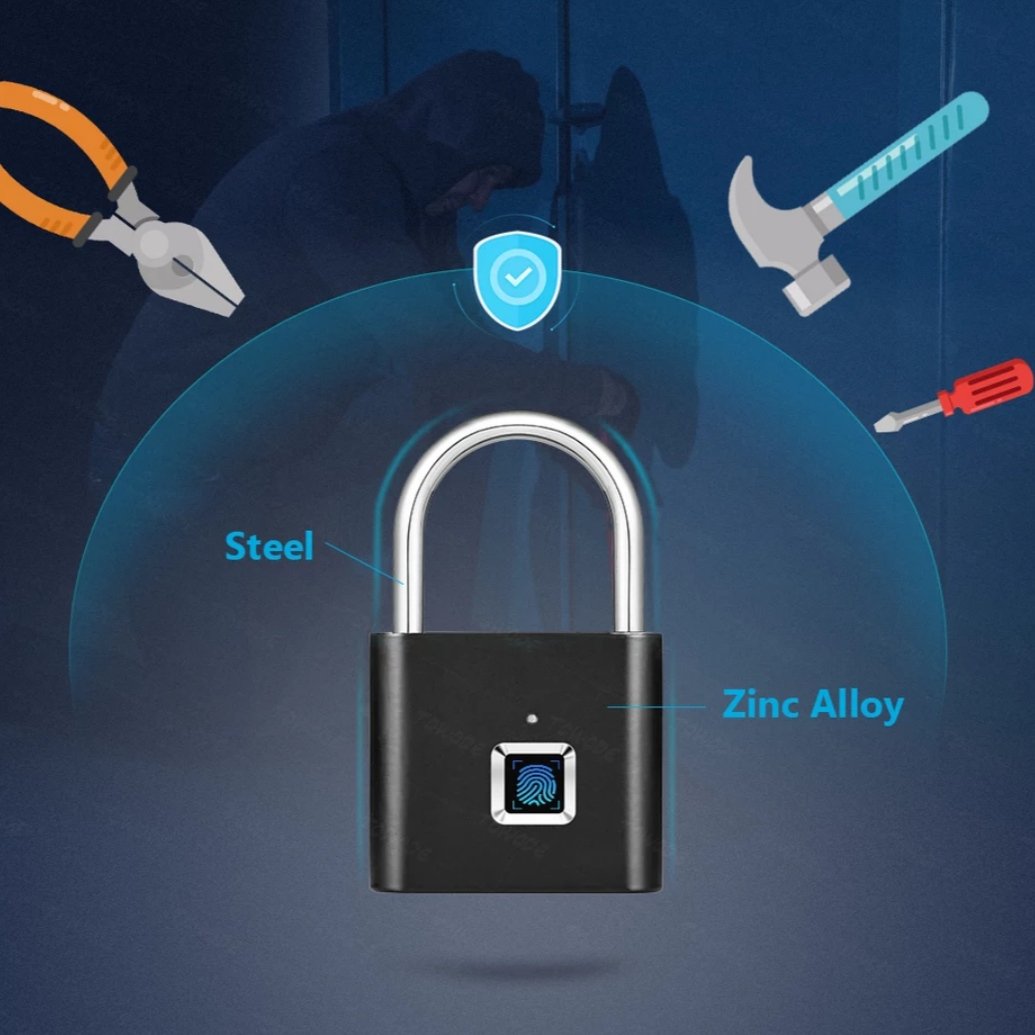 Smart Fingerprint Padlock with USB Rechargeable Battery