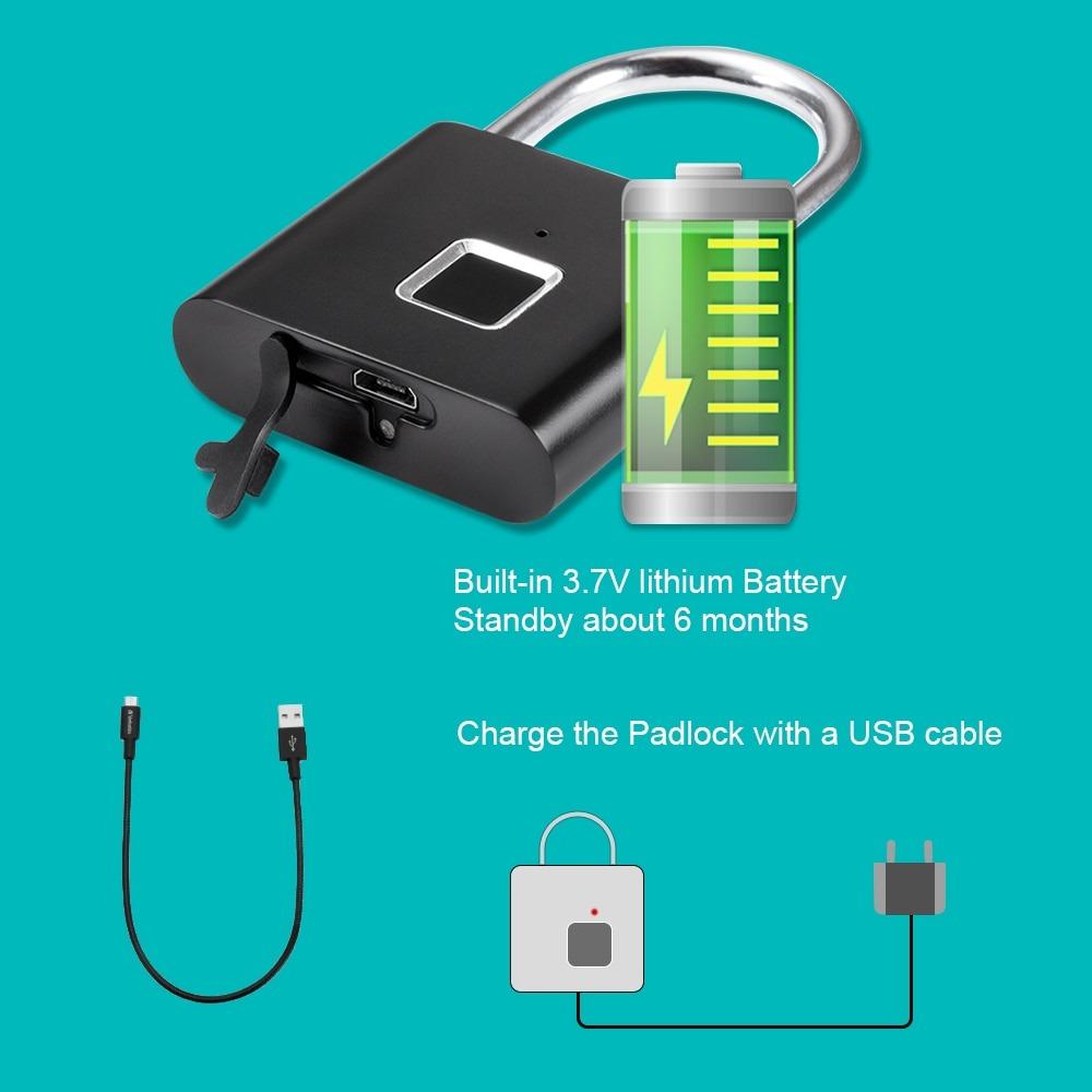 Smart Fingerprint Padlock with USB Rechargeable Battery