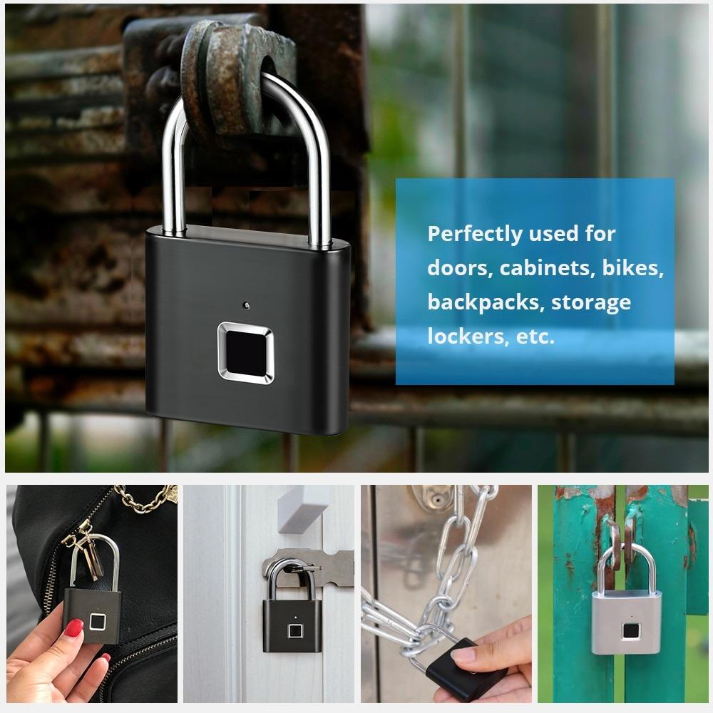 Smart Fingerprint Padlock with USB Rechargeable Battery