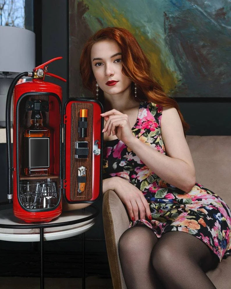 Fire extinguisher mini bar as home bar decor