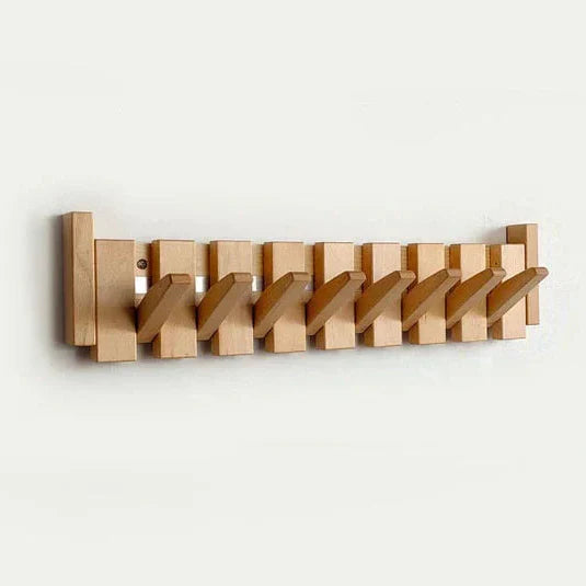 Wooden Wall Coat Rack with Piano-Style Folding Hooks