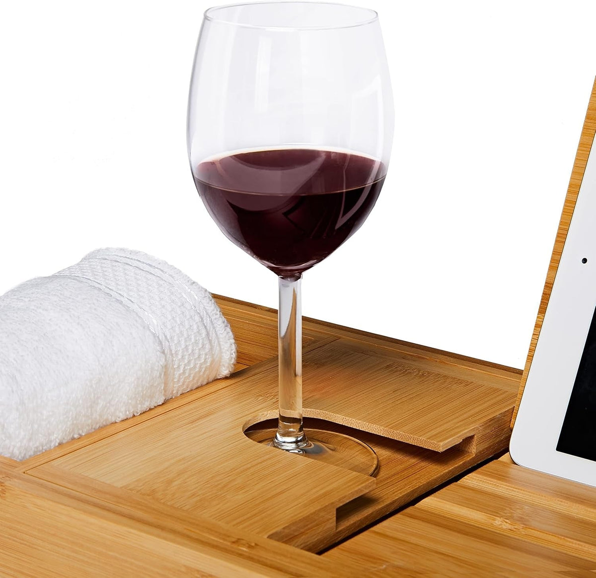 Expandable Bamboo Bath Tray with Non-slip Storage Rack