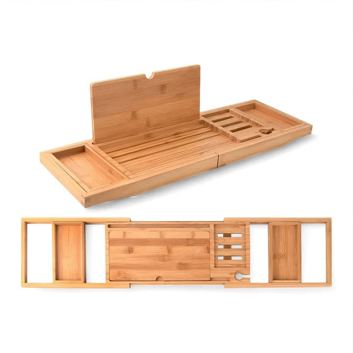 Expandable Bamboo Bath Tray with Non-slip Storage Rack