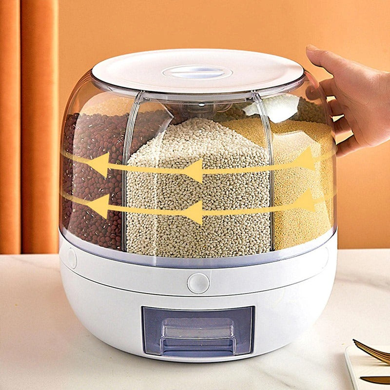 Rotating Grain Dispenser with Multi-Compartment Storage