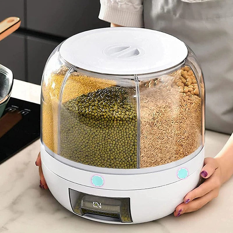 Rotating Grain Dispenser with Multi-Compartment Storage