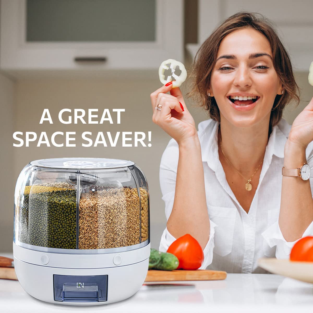 Rotating Grain Dispenser with Multi-Compartment Storage
