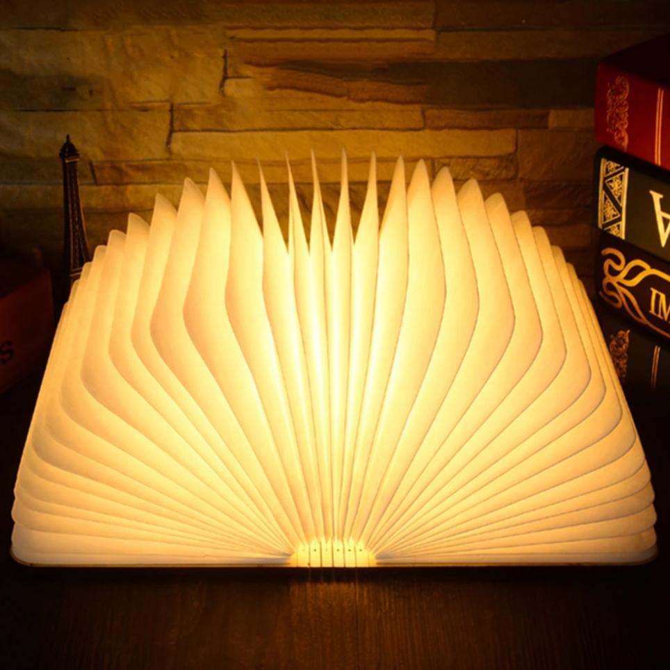 Foldable Book Lamp Night Light with Wooden Cover